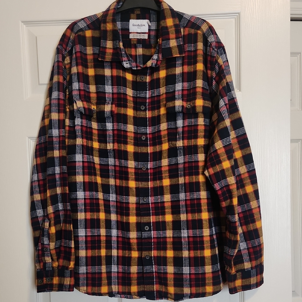Goodfellow & Co Black, Yellow, & Red Plaid Flannel Shirt, XXL